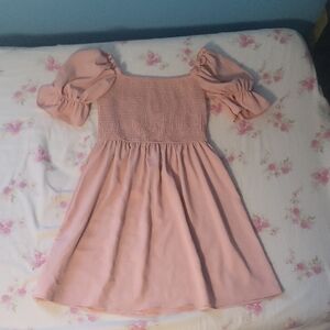 Pink Smocked Ruffled Sundress with Puff Sleeves